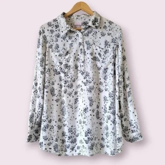 Isabel Maternity Floral Print Long Sleeve Woven Popover Tunic Top - Picture 1 of 4